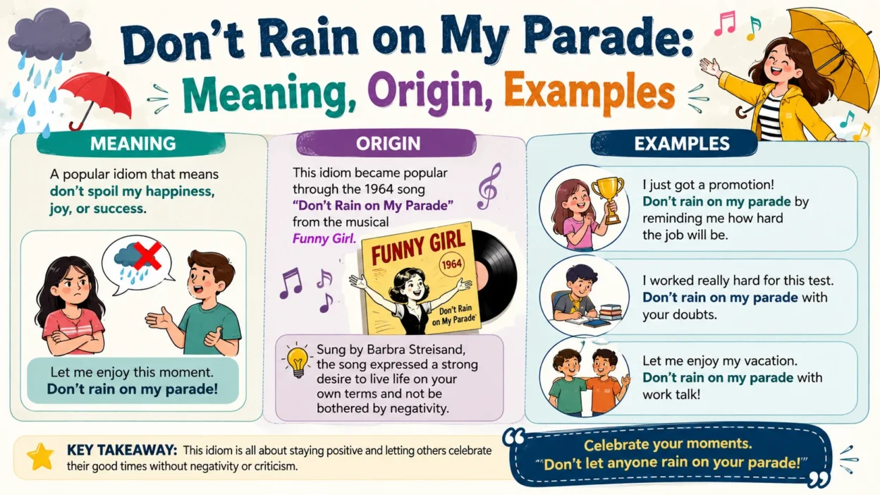 Don’t Rain on My Parade: Meaning, Origin, Examples
