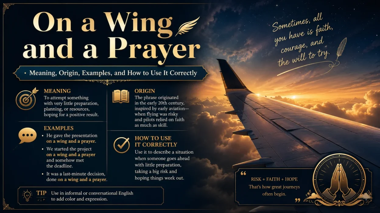 On a Wing and a Prayer – Meaning, Origin, Examples, and How to Use It Correctly