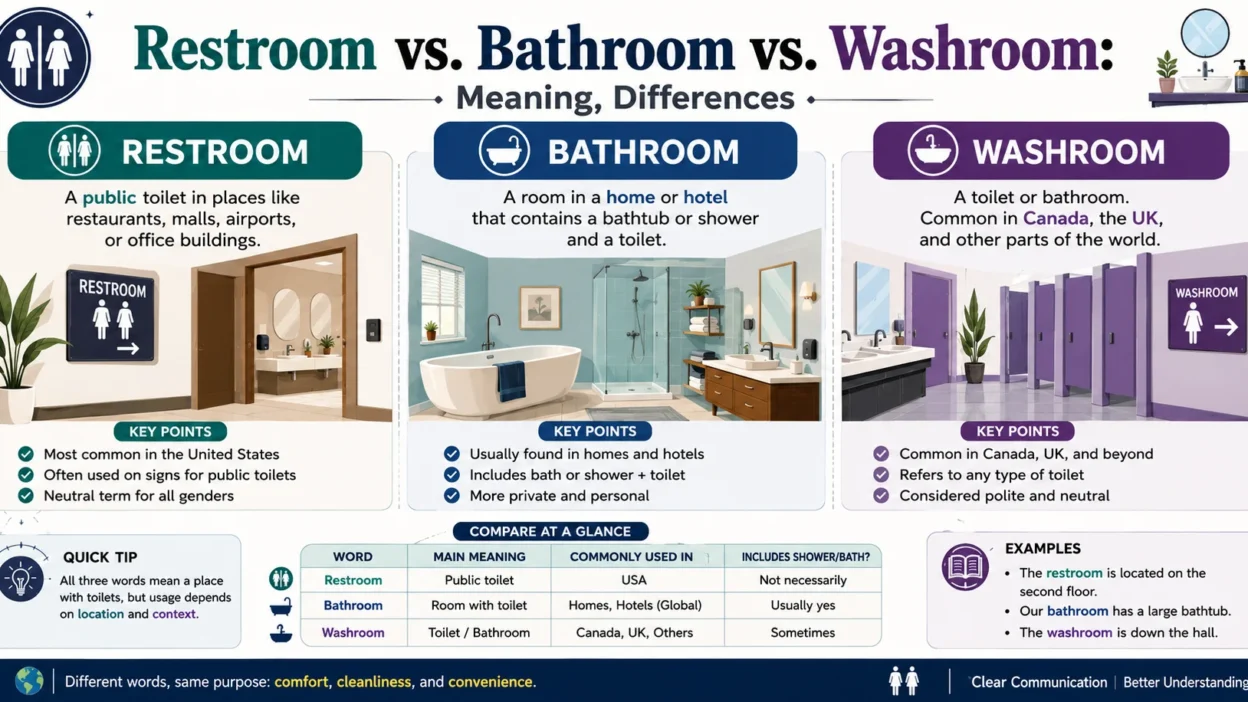 Restroom vs. Bathroom vs. Washroom: Meaning, Differences
