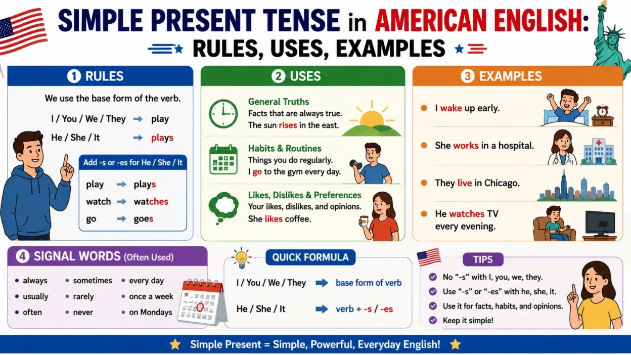 Simple Present Tense in American English: Rules, Uses, Examples