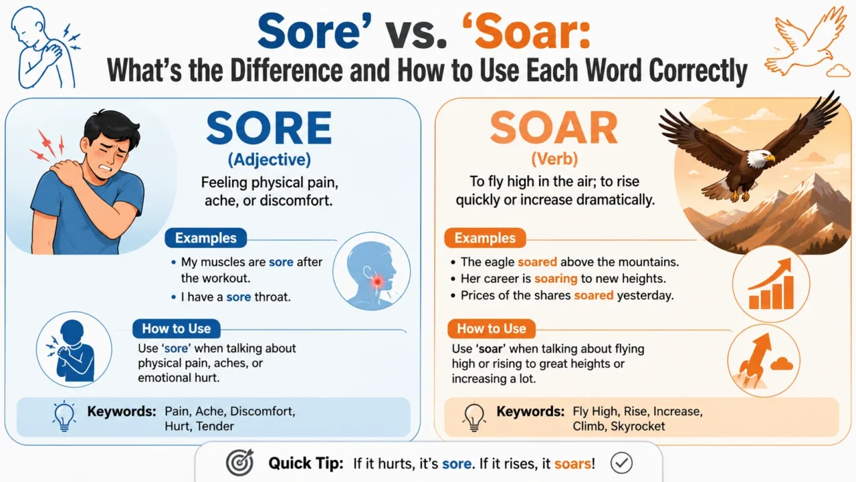 Sore’ vs. ‘Soar: What’s the Difference and How to Use Each Word Correctly