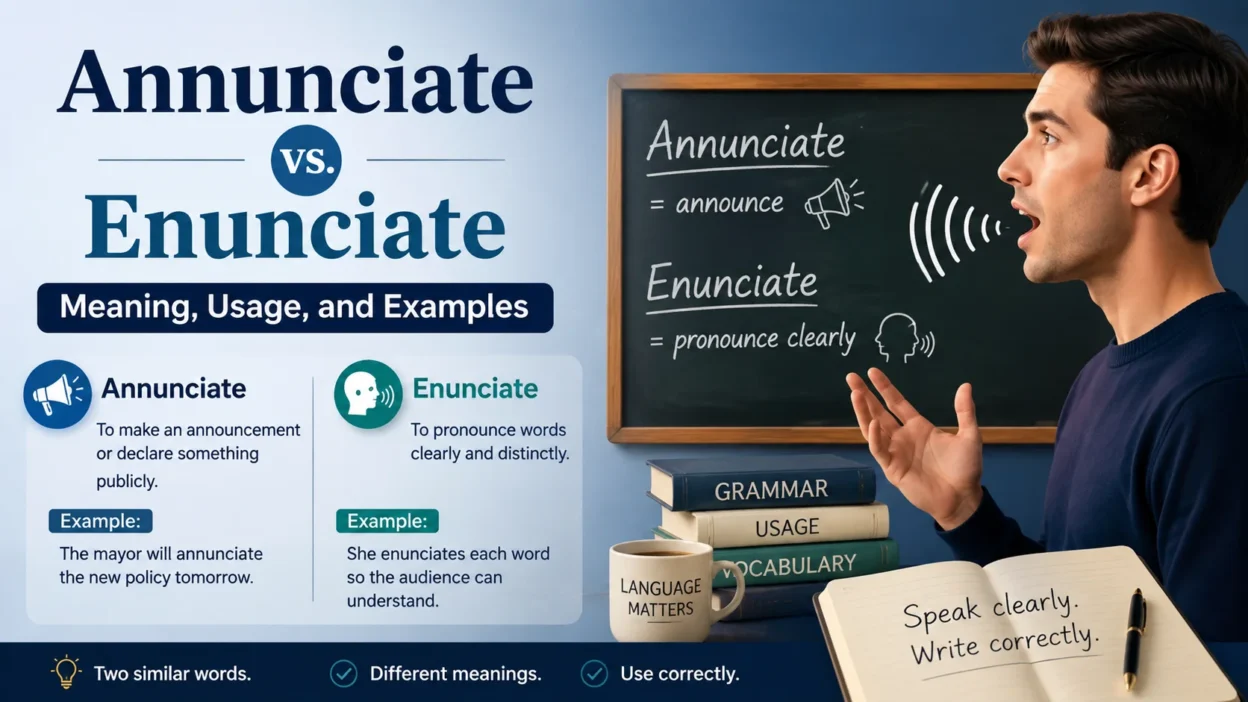 Annunciate vs. Enunciate: Meaning, Usage, and Examples